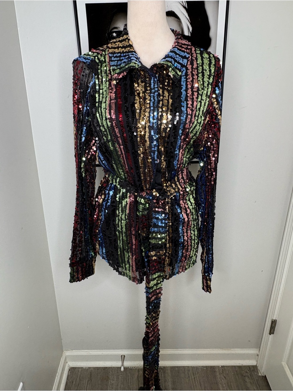Multicolor Sequin Belted Jacket